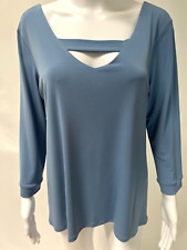 EVA VARRO NWT Solid Blue  Color V Tap Neck Tunic Top Blouse Size Large NEW