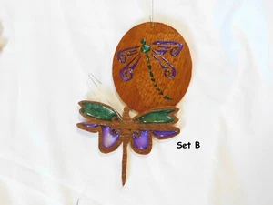 Set of 2 DragonFly Ornaments, Handmade Hardwood Decorations, suncatchers, Set B - Picture 1 of 3