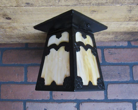 Vintage Antique Porch Ceiling Light Rewired Honey Slag Glass Craftsman Bungalow Cover