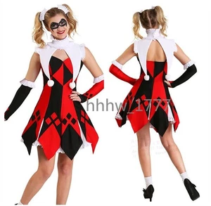 Costume cosplay Harley Quinn abiti Halloween carnevale costume pagliaccio - Foto 1 di 4