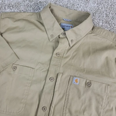 Carhartt Relaxed Fit Mens XL Beige Canvas Button Down Short Sleeve 2 Pocket - Image 1 of 4