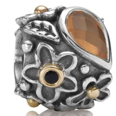 (UNO) Pandora Plata y 14k Ónix Naranja Piedra Lunar Gotas de Rocío Retirado 790540MSO Foto 1 de 4