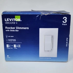 Leviton Decora+ Rocker Dimmers w/ Slide Bar, 1-Pole or 3-Way DSL06-3PW (3 Pack) - Picture 1 of 13