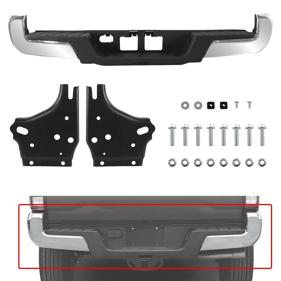 Conjunto de parachoques trasero cromado sin orificios de sensor para Toyota Tacoma 2016-2023 Foto 1 de 4