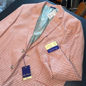 ALAN FLUSSER NEW Mens Med 40R Linen Blend Pink Gingham Check Sport Coat Blazer - Picture 1 of 21
