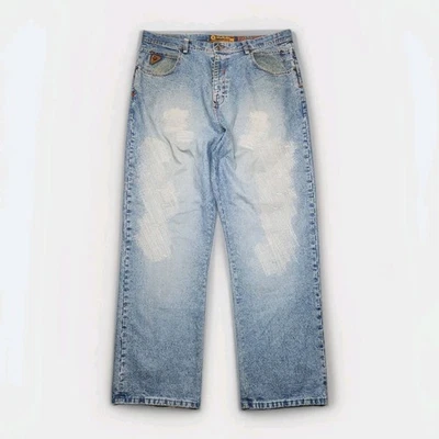 Jeans vintage Akademiks 38x32 azul folgado perna larga bordado Y2K - Imagem 1 de 4