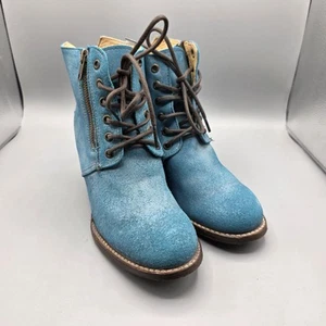 Bed Stu Booties Womens 8.5 Blue Turquoise Suede Leather Wedge Lace Up Zipper - Picture 1 of 16