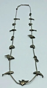 Native American Fetish Sterling Silver Necklace Dolphin Whale Fish Shell 30" - Picture 1 of 12