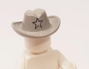 LEGO Minifigure Gray Cowboy Hat with Star Sheriff Cap Narrow Brim Western - Picture 1 of 1