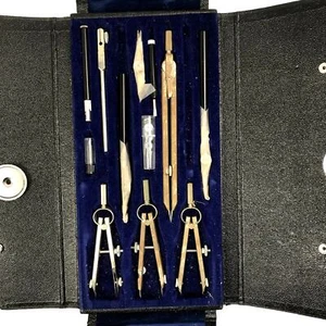 Vintage German Drafting Tool Compass Precision Set w/ Case US Government 807 - Picture 1 of 3