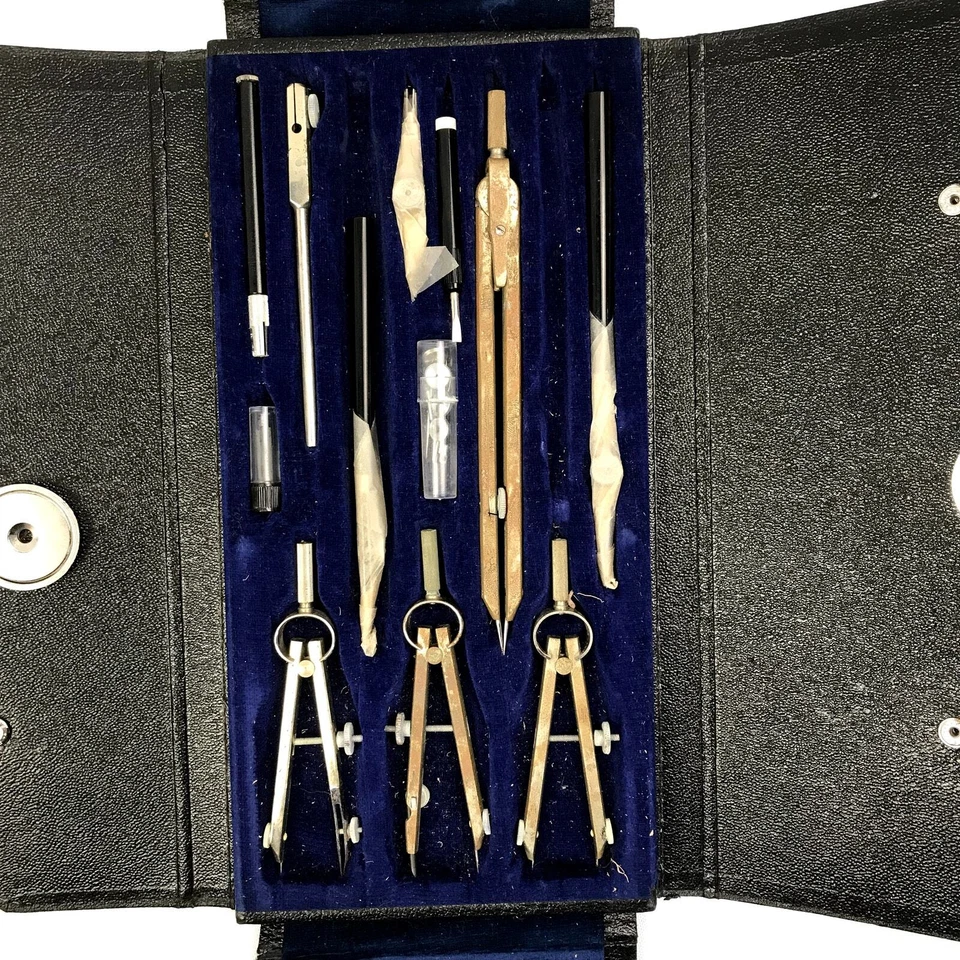 Vintage German Drafting Tool Compass Precision Set w/ Case US Government 807 - Image 1 of 3