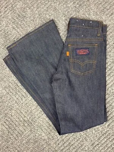 Vintage 70s Levis Husky Bell Bottom Hardwear Jeans Boys 24x27 Dark Wash Kids NOS - Picture 1 of 16