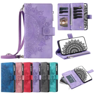 Zip Wallet Case Lanyard Card Slot Leather Flip Cover for Samsung A14 A24 A34 A54 - Picture 1 of 33