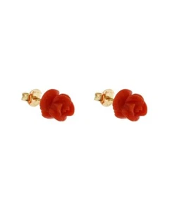 Ohrringe Rose Blume rote Koralle mit Lappen Stift und Schmetterling 18 kt Gelbgold - Bild 1 von 4