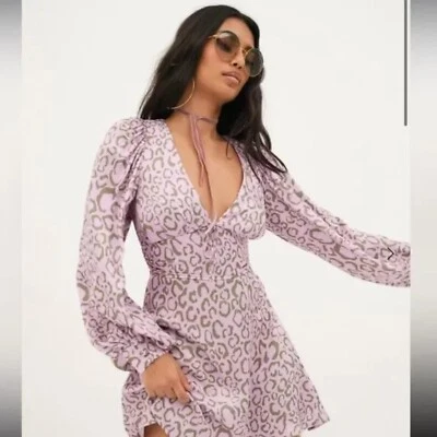 For Love & Lemons June Dress Size L AU 14-16 US 10-12 BNWT Animal Print Mini - Image 1 of 4