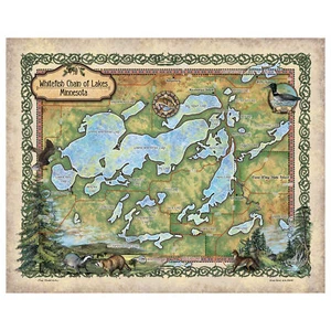 Whitefish Cadena de Lagos Minnesota Mapa Arte Impresión Póster Vintage Pared Hogar Decoración - Imagen 1 de 48