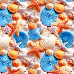 100% Cotton Digital 3D Fabric Little Johnny Starfish Seashells Sea 149cm Wide - Picture 1 of 1