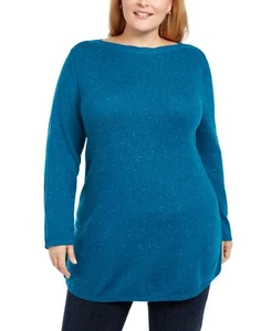 Karen Scott (BB-93*) Plus Baumwollmischung geschwungener Saum Tunika Pullover türkis Gr. 1X - Bild 1 von 1