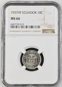 Ecuador 10 Centavos 1937HF NGC MS 66 - Picture 1 of 2