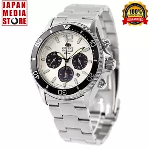 Orologio Uomo Orient Mako RN-TX0203S Panda Quadrante Bianco Cronografo Analogico Solare NUOVO - Foto 1 di 11