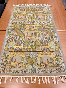 Alfombra/colgante de pared vintage de cachemira con puntada de cadena 59" x 35" c1970 - Imagen 1 de 14