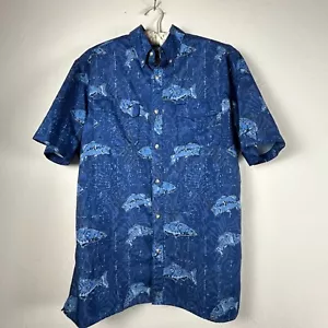 CHAPS Ralph Lauren Fishing Shirt Mens Large Outdoor Blue Short Sleeve Fish Print - Picture 1 of 7