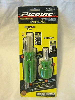 PICQUIC COMBO Screwdriver Set - SixPac Plus & Stubby - Multi Hex Bits  "Green"  - Image 1 of 2