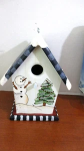 CASA UCCELLINO PUPAZZO DI NEVE in legno dipinto a mano - Foto 1 di 5