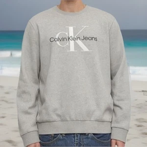 Calvin Klein Sweat Shirt Large Grey With White Logo CK Monogram Crewneck - Picture 1 of 12