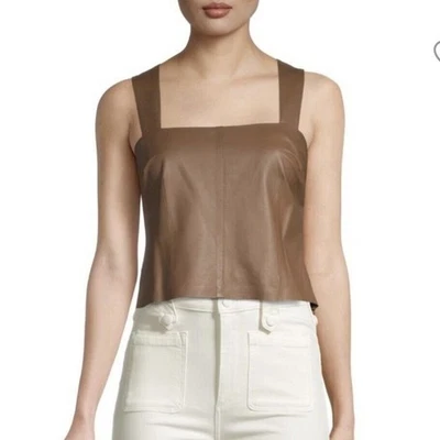 Vince Square Neck Leather Cropped Tank Top Fawn Brown Size 2 XS - Image 1 of 4