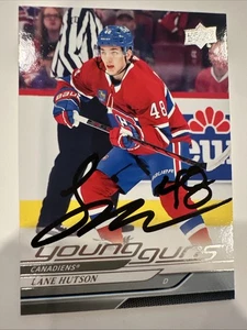 Young Guns #229 Montreal Canadiens firmado por Lane Hutson 2024/25 cubierta superior - Imagen 1 de 7