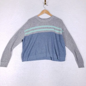 American Eagle Colorblock Streifen Strickpullover Damen mittelgrau blau kuscheliger Kern - Bild 1 von 10