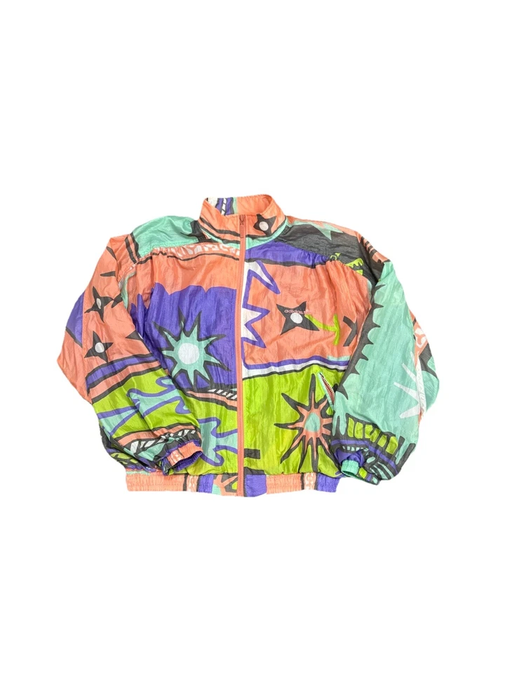 Chaqueta cortavientos vintage años 80 Adidas patrón floral multicolor rara deportiva EE. UU. M Foto 1 de 4