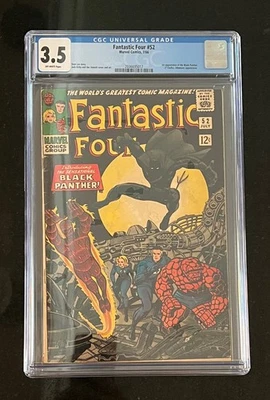 Fantastic Four #52 Marvel 1966  Key 1st App of Black Panther! OW CGC 3.5  - Image 1 of 3