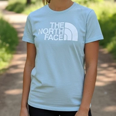 Женская футболка с логотипом The North Face светло-голубой короткий рукав вырез лодочкой топ размер S - Изображение 1 из 4