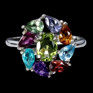 925 Sterling Silver Ring Oval Peridot Citrine Topaz Natural Gemstone Jewelry - Picture 1 of 13