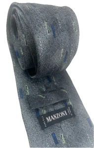 Manzoni Men's Necktie Geometric Gray Silver Handmade in ITALY 100% Silk Long Tie - Picture 1 of 15