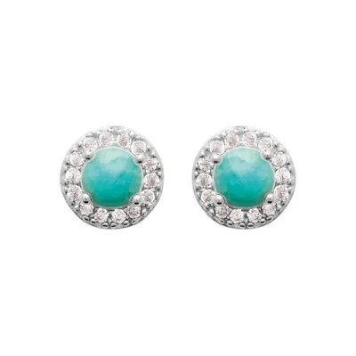 Orecchini A Perno In Argento 925/000 Rodio - Amazonite Rotonda Incastonata - Immagine 1 di 3