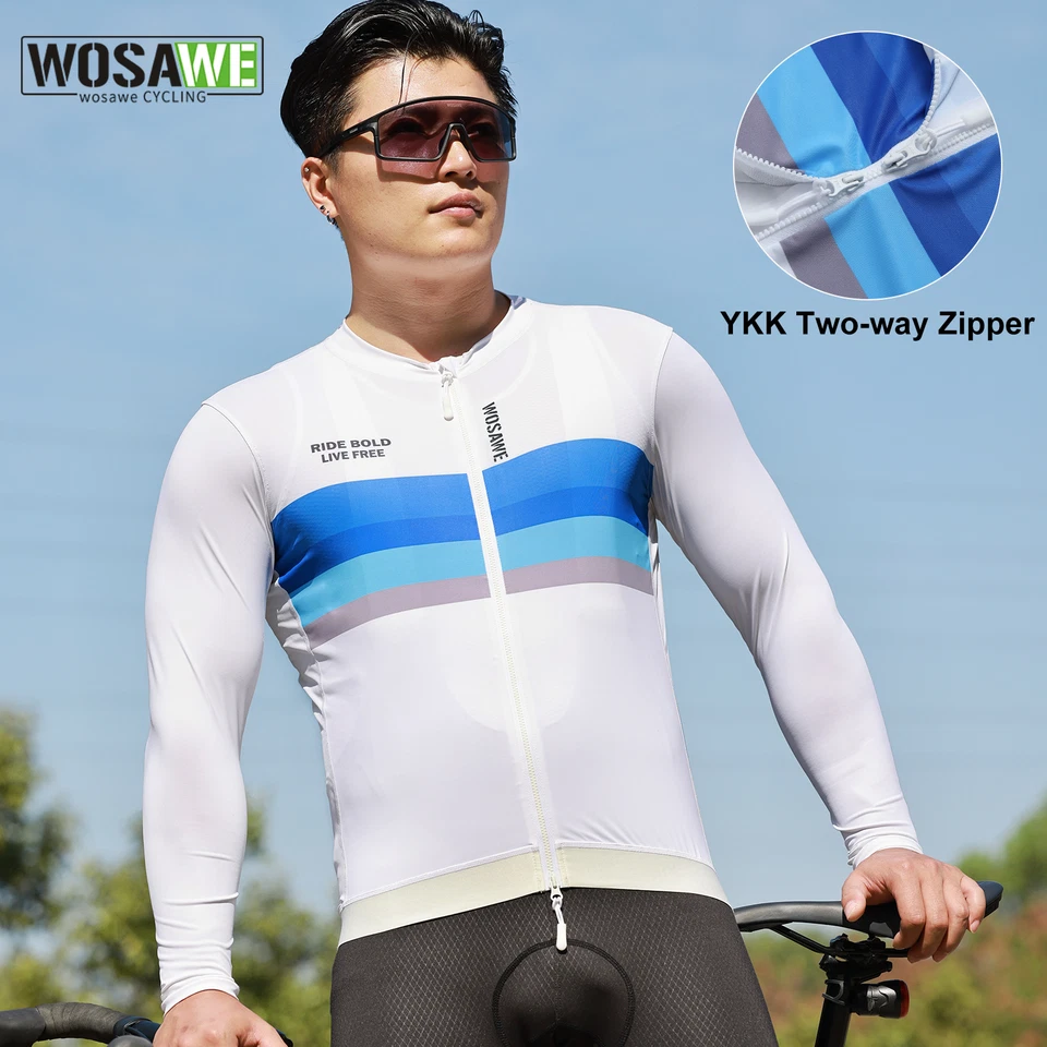 WOSAWE Breathable Cycling Long Sleeve Mens Rear Pockets YKK Zipper Anti Slip Hem - Image 1 of 4