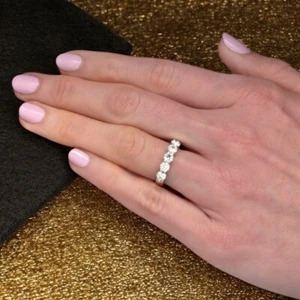 1.25 Ct Round Cut Lab Created Diamond Engagement Band in 14k White Gold 4 MM - Picture 1 of 14