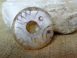 Disco di giadeite cinese giada scultura antica Cina scultura primitiva III - Foto 1 di 6