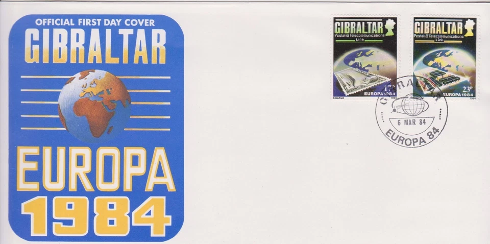 GB GIBRALTAR 1984 Telecommunications/Europa '84 SG 504-505 FDC STAMPS ON STAMPS - Image 1 of 1