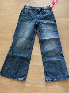 Justice Wide Leg Jeans w All Over Rhinestones Girls Size 7 New w Tags - Picture 1 of 3