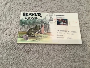 1976 BEAVER Iowa: Signed FOLK ART WATERCOLOR Postal Cover GEORGE HARROD - Picture 1 of 2