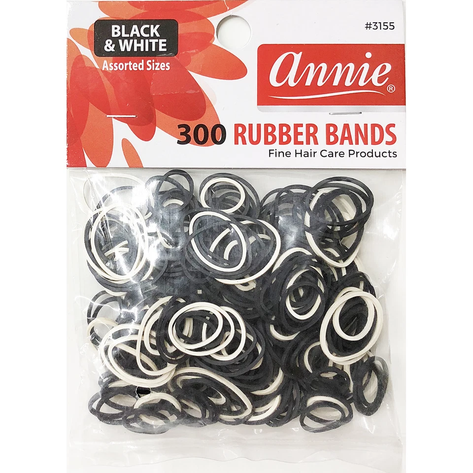 ANNIE 300 BANDAS ELÁSTICAS BLANCO Y NEGRO SURTIDO TALLA #3155 CORBATA ELÁSTICA PARA EL CABELLO Foto 1 de 1