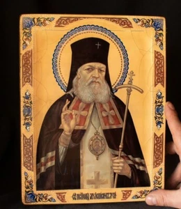 Icona cristiana ortodossa fatta a mano di "San Luca di Crimea" arte religiosa in legno - Foto 1 di 6