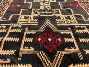 4x6 BLACK VINTAGE ORIENTAL RUG ANTIQUE handmade handwoven fine wool tribal heriz - Picture 1 of 16