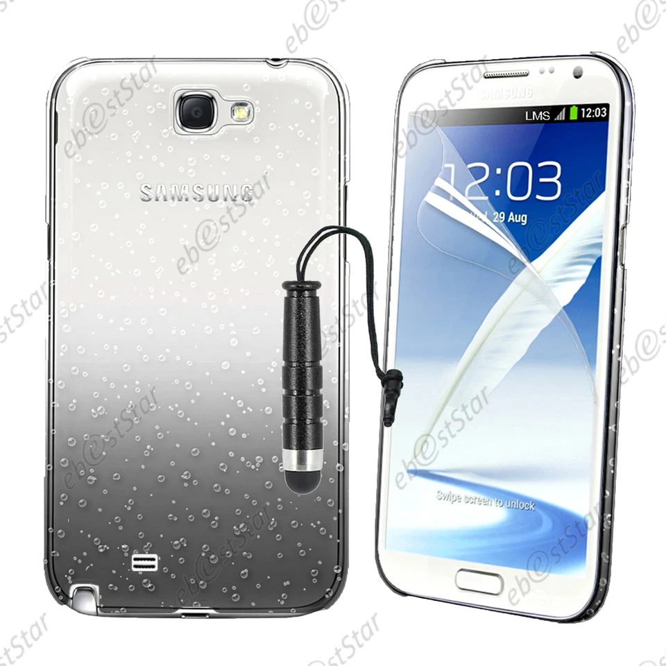 Etui Coque Gouttelettes Noir pour Samsung Galaxy Note 2 N7100 + Mini Stylet - Photo 1/1