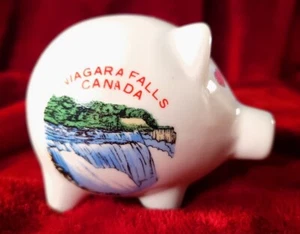 Cute White Ceramic Niagara Falls Canada Souvenir Piggy Bank. 3.5" Long. Hearts - Picture 1 of 9