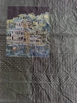 t18: Japanese Kimono vintage Fabric Oshima Tsumugi Silk  Cloth Crafting & Sewing - Image 1 of 4